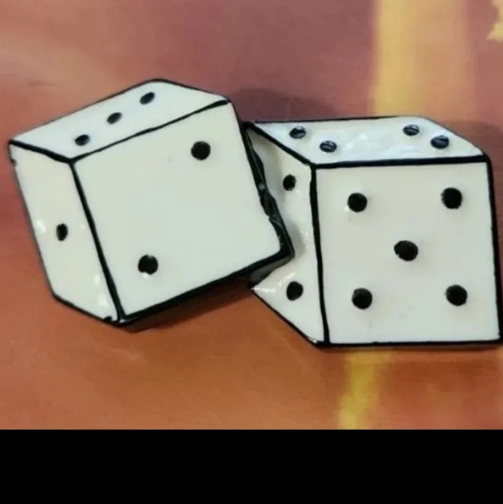 Black And White Enamel Dice Brooch